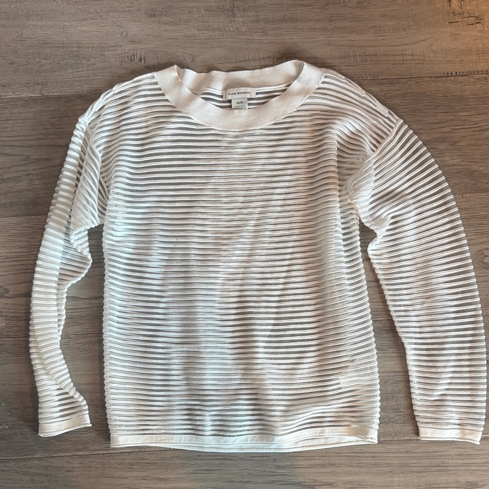 Club Monaco Cream and White Striped Top
